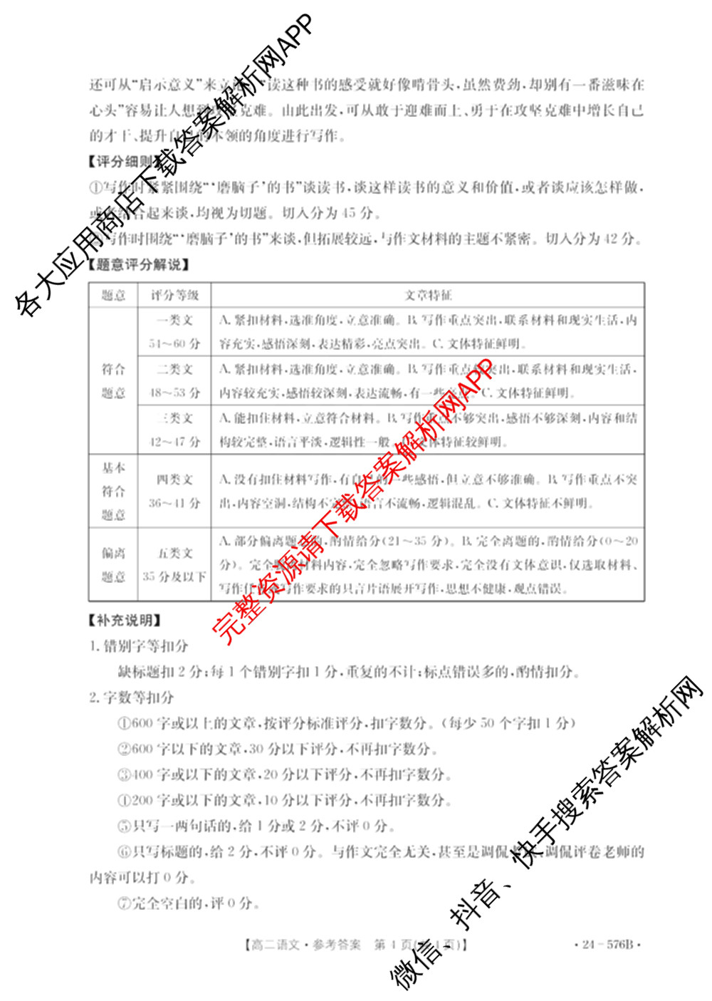 邯郸市2024高二第二学期期末考试(576B)语文答案