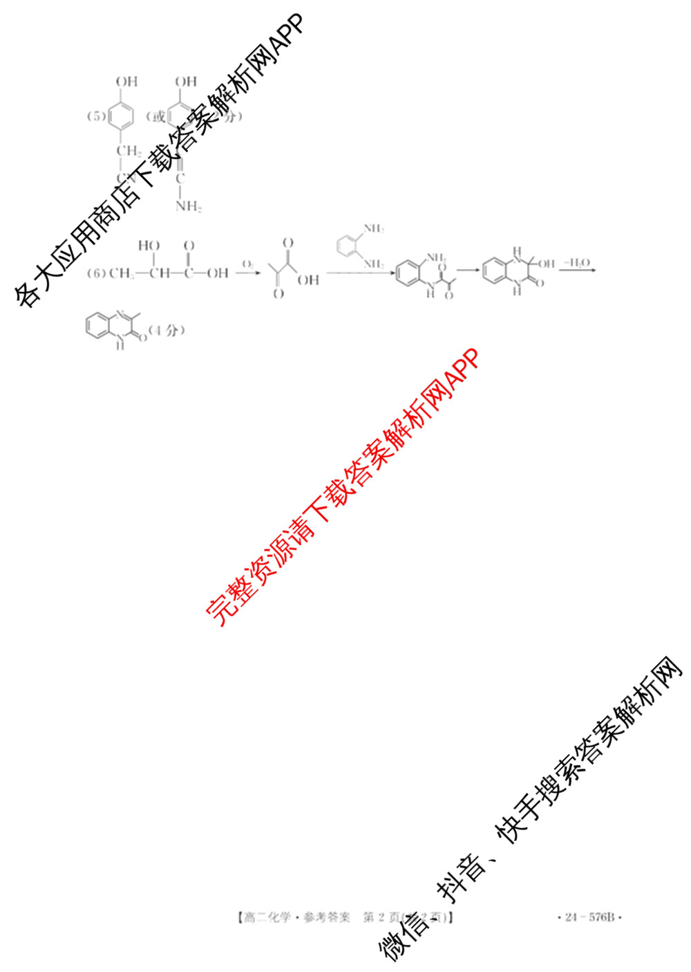 邯郸市2024高二第二学期期末考试(576B)化学答案