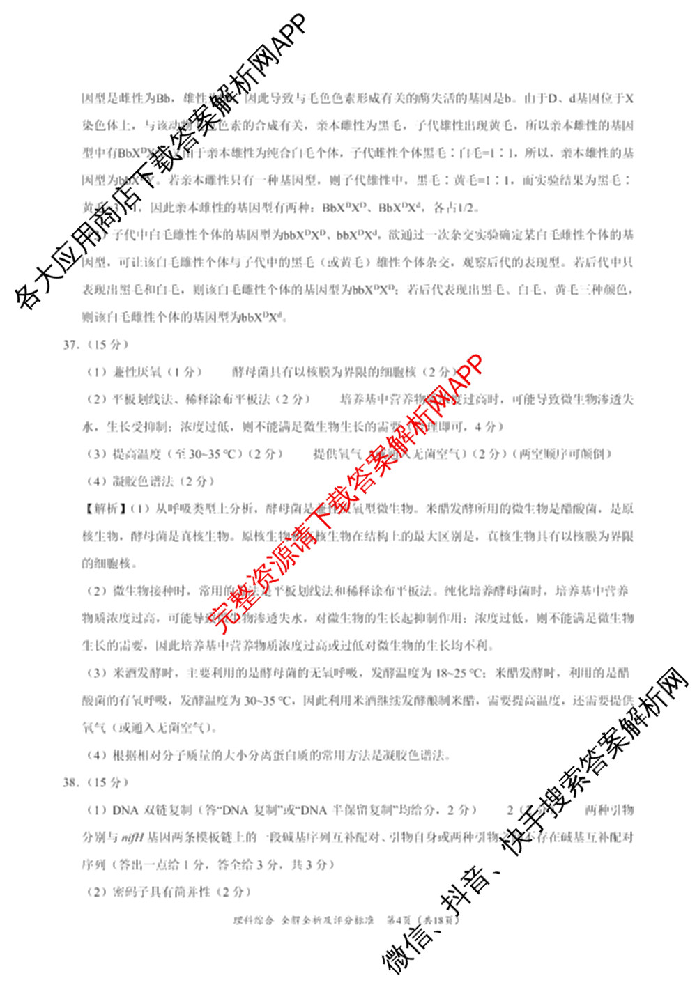 2024届高三5月大联考理综(全国乙卷)答案